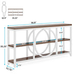 Grey/Brown/Walnut/White 70.9" 3-Tier Console Table, Industrial Style, 1-Person Assembly