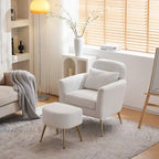 Beige Boucle / Velvet / Fabric Accent Chair – Single Seat, Gold Legs