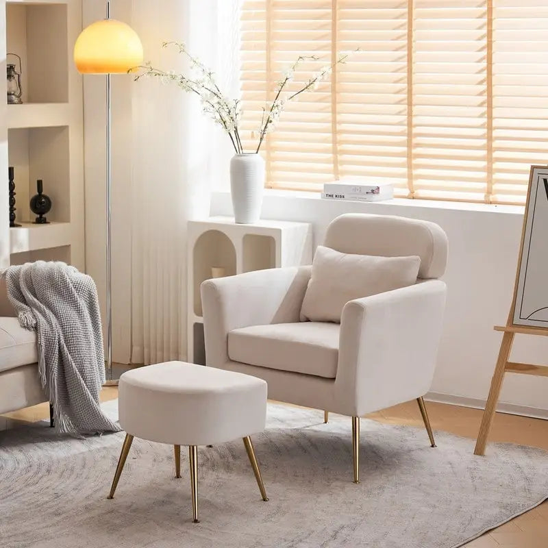 Beige Boucle / Velvet / Fabric Accent Chair – Single Seat, Gold Legs