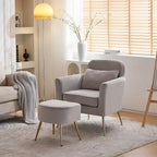 Beige Boucle / Velvet / Fabric Accent Chair – Single Seat, Gold Legs