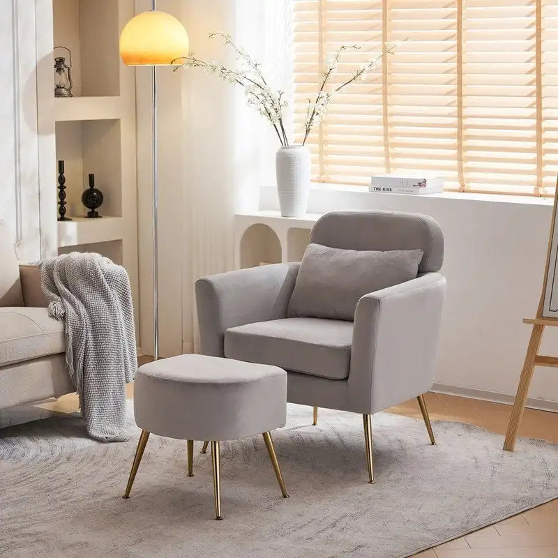 Beige Boucle / Velvet / Fabric Accent Chair – Single Seat, Gold Legs