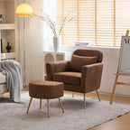 Beige Boucle / Velvet / Fabric Accent Chair – Single Seat, Gold Legs