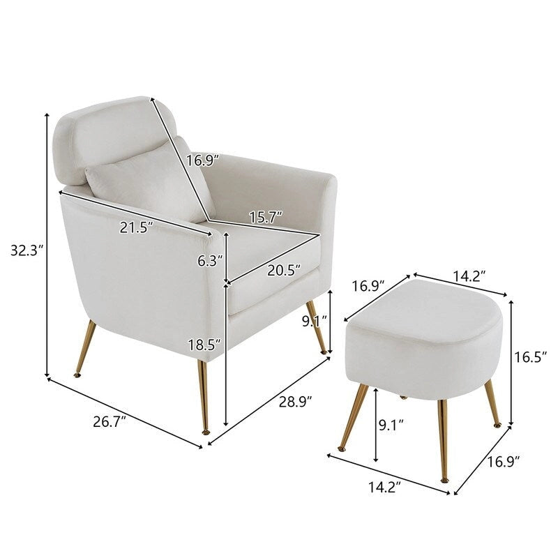 Beige Boucle / Velvet / Fabric Accent Chair – Single Seat, Gold Legs