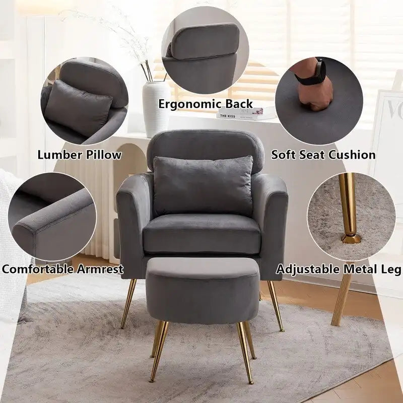 Beige Boucle / Velvet / Fabric Accent Chair – Single Seat, Gold Legs