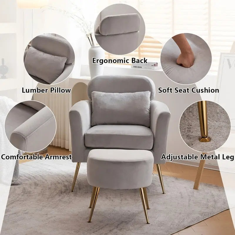 Beige Boucle / Velvet / Fabric Accent Chair – Single Seat, Gold Legs