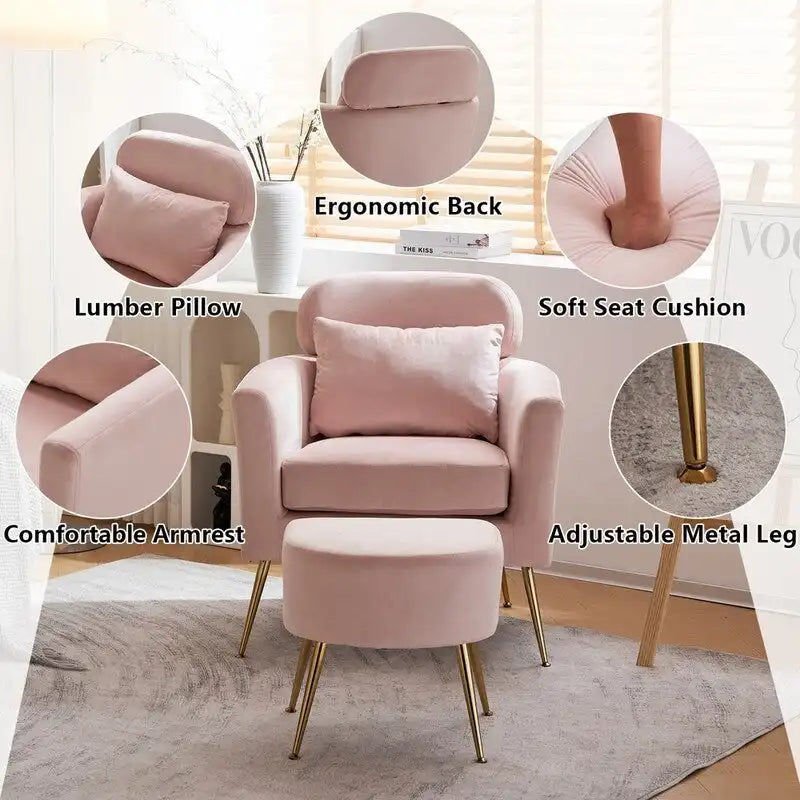 Beige Boucle / Velvet / Fabric Accent Chair – Single Seat, Gold Legs
