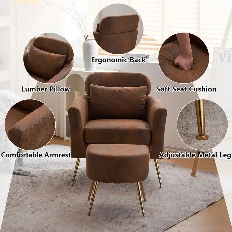 Beige Boucle / Velvet / Fabric Accent Chair – Single Seat, Gold Legs