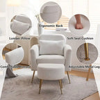 Beige Boucle / Velvet / Fabric Accent Chair – Single Seat, Gold Legs