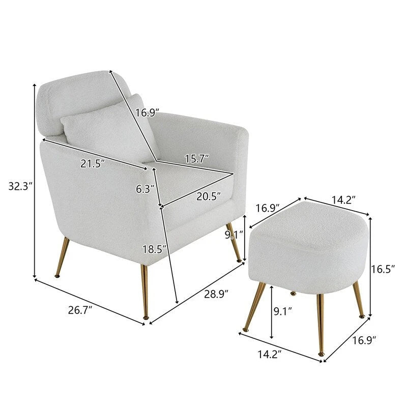 Beige Boucle / Velvet / Fabric Accent Chair – Single Seat, Gold Legs