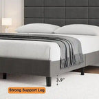 Base de cama tapizada en lino gris con listones de madera – 1-2 personas