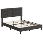 Base de cama tapizada en lino gris con listones de madera – 1-2 personas