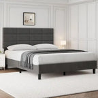 Base de cama tapizada en lino gris con listones de madera – 1-2 personas