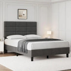 Base de cama tapizada en lino gris con listones de madera – 1-2 personas