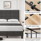Base de cama tapizada en lino gris con listones de madera – 1-2 personas