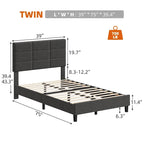 Base de cama tapizada en lino gris con listones de madera – 1-2 personas