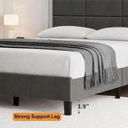 Base de cama tapizada en lino gris con listones de madera – 1-2 personas