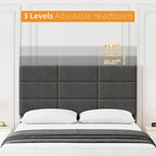 Base de cama tapizada en lino gris con listones de madera – 1-2 personas