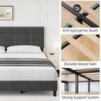 Base de cama tapizada en lino gris con listones de madera – 1-2 personas