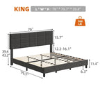 Base de cama tapizada en lino gris con listones de madera – 1-2 personas