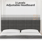 Base de cama tapizada en lino gris con listones de madera – 1-2 personas