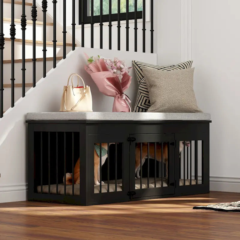 Black Wooden Dog Crate with Bench Top, 1 Pet, 47.2" Size