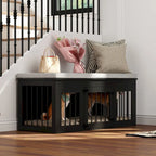 Black Wooden Dog Crate with Bench Top, 1 Pet, 47.2" Size