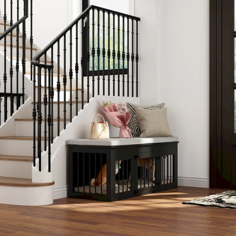Black Wooden Dog Crate with Bench Top, 1 Pet, 47.2" Size