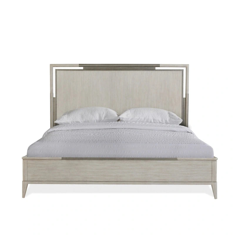 Juego de dormitorio de 3 piezas de madera maciza color champán con marco de metal, King/Queen, 2 mesitas de noche