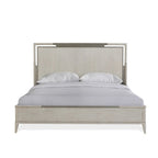 Juego de dormitorio de 3 piezas de madera maciza color champán con marco de metal, King/Queen, 2 mesitas de noche
