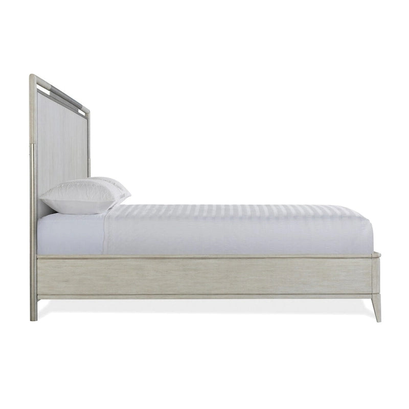 Juego de dormitorio de 3 piezas de madera maciza color champán con marco de metal, King/Queen, 2 mesitas de noche