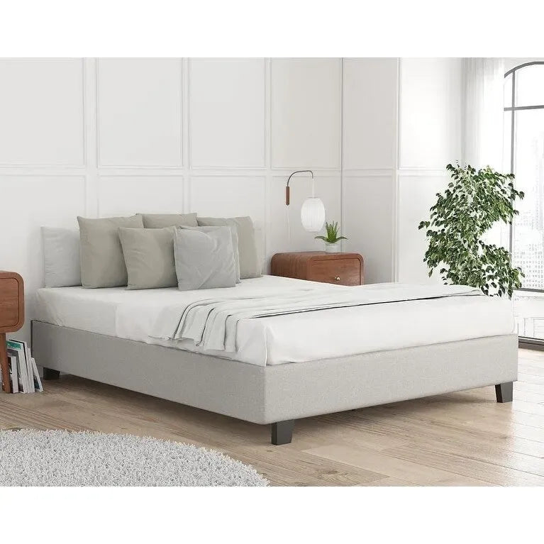 Estructura de cama tapizada con plataforma y 4 patas – Gris/Marfil/Piedra, Queen/King/Cal King, Para 2