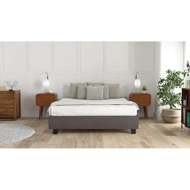 Estructura de cama tapizada con plataforma y 4 patas – Gris/Marfil/Piedra, Queen/King/Cal King, Para 2
