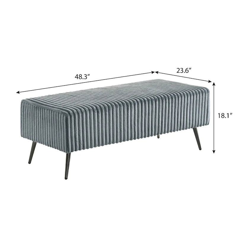 Juego de cama con panel de pana de canalé ancho azul con 2 mesitas de noche y banco, King/Queen