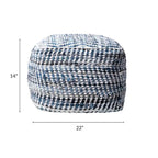 Blue Handmade Denim Textured Ottoman Pouf, Single Seat