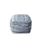 Blue Handmade Denim Textured Ottoman Pouf, Single Seat