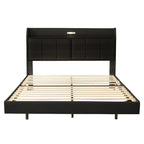 Estructura de cama Queen negra/beige, estilo plataforma, para 1-2 personas, con LED, USB y almacenamiento
