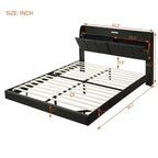 Estructura de cama Queen negra/beige, estilo plataforma, para 1-2 personas, con LED, USB y almacenamiento