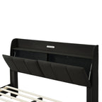 Estructura de cama Queen negra/beige, estilo plataforma, para 1-2 personas, con LED, USB y almacenamiento