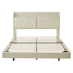 Estructura de cama Queen negra/beige, estilo plataforma, para 1-2 personas, con LED, USB y almacenamiento