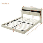 Estructura de cama Queen negra/beige, estilo plataforma, para 1-2 personas, con LED, USB y almacenamiento