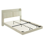 Estructura de cama Queen negra/beige, estilo plataforma, para 1-2 personas, con LED, USB y almacenamiento