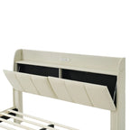 Estructura de cama Queen negra/beige, estilo plataforma, para 1-2 personas, con LED, USB y almacenamiento