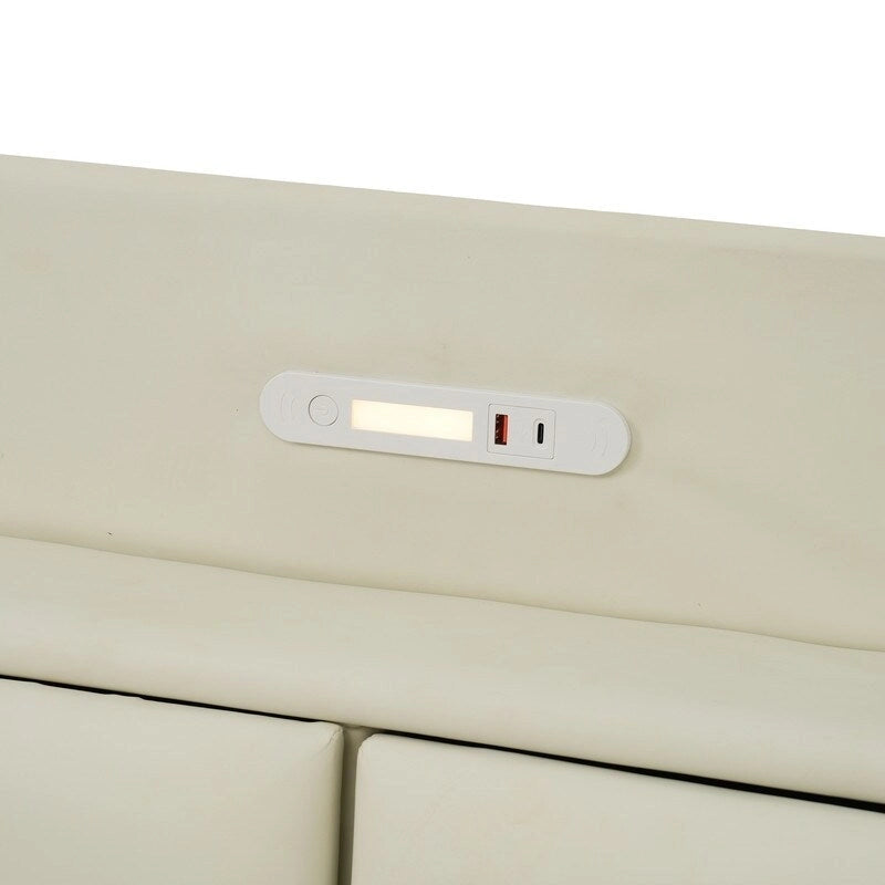 Estructura de cama Queen negra/beige, estilo plataforma, para 1-2 personas, con LED, USB y almacenamiento