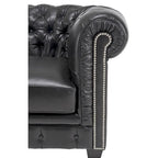 Black Tufted Chesterfield Leather Sofa, 3-Seater