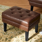 Black / Coffee, Mid-Century Style, 1-Person Faux Leather Tufted Ottoman
