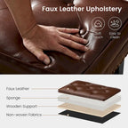 Black / Coffee, Mid-Century Style, 1-Person Faux Leather Tufted Ottoman