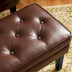 Black / Coffee, Mid-Century Style, 1-Person Faux Leather Tufted Ottoman