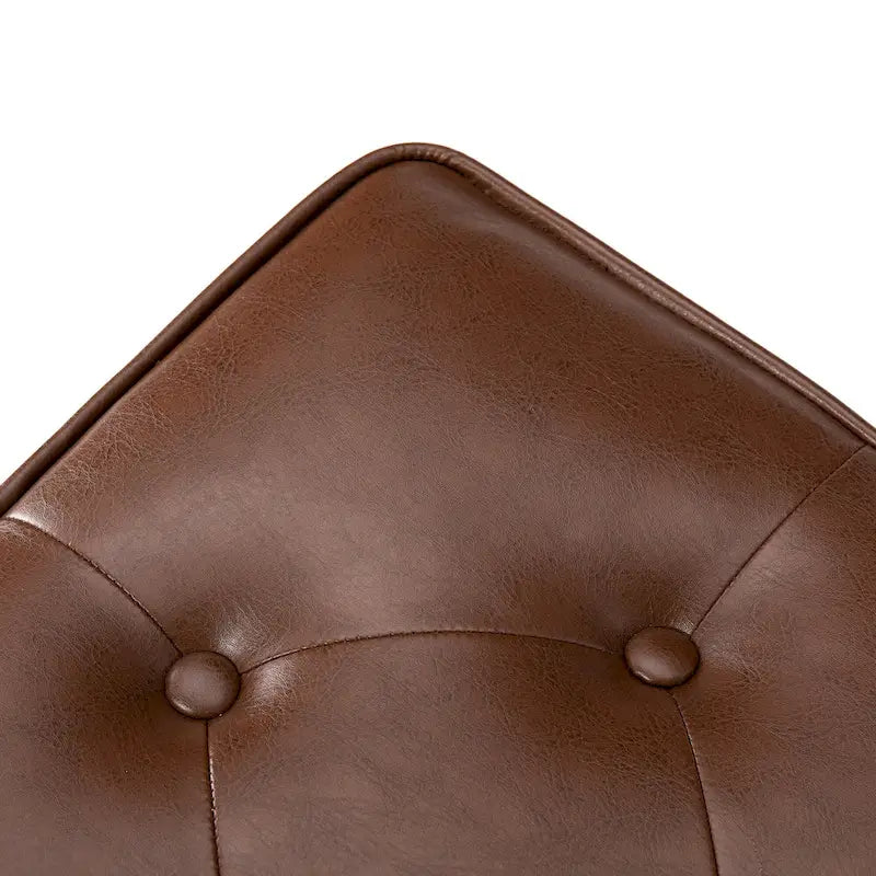 Black / Coffee, Mid-Century Style, 1-Person Faux Leather Tufted Ottoman