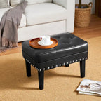 Black / Coffee, Mid-Century Style, 1-Person Faux Leather Tufted Ottoman