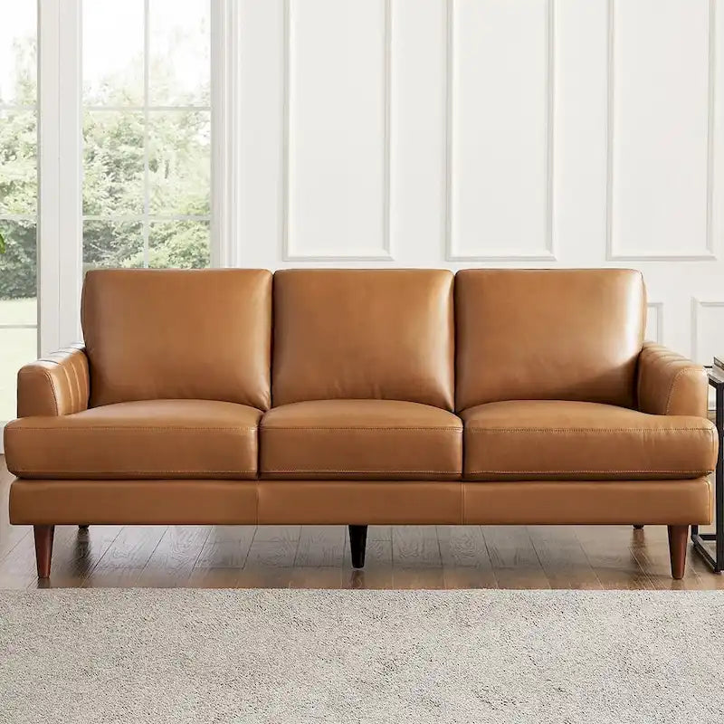 Top-Grain Leather Sofa, Envelope-Stitch Style, 3-Seater – Cognac Brown / Navy Blue / Granite Brown / Concord Gray / Ice White